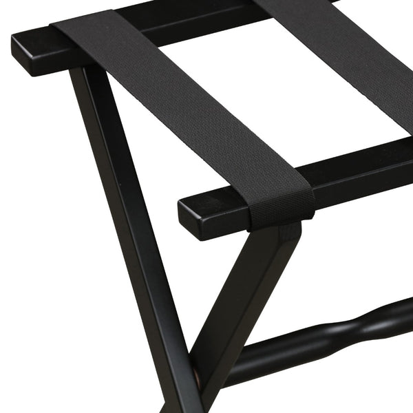 Hotel Black Finish Wood Folding Luggage Rack with Black Straps