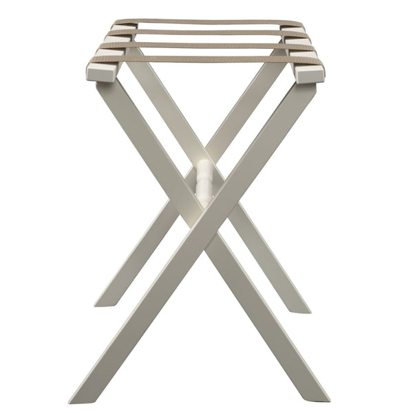 Hotel Ivory Finish Wood Folding Luggage Rack with Tan Straps