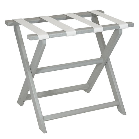 Earth Friendly Light Gray Folding Luggage Rack with White Straps