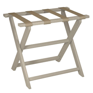 Earth Friendly Taupe Folding Luggage Rack with Dark Tan Straps