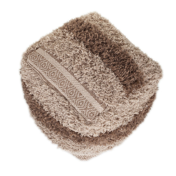 Boho Shaggy Khaki Textured Pouf