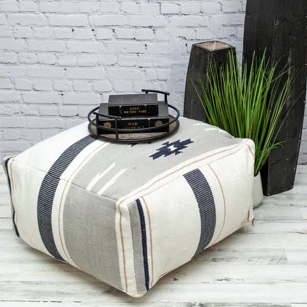 Aztec Gray Navy and Beige Pouf