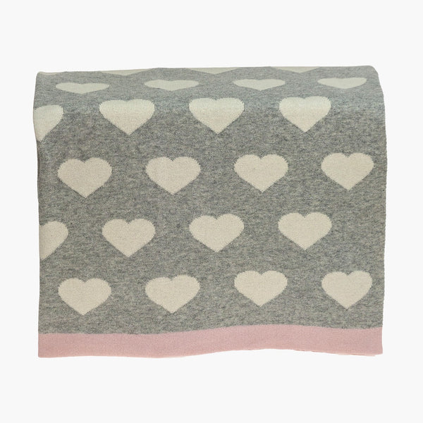 Grey and Ivory Hearts Knitted Baby Blanket