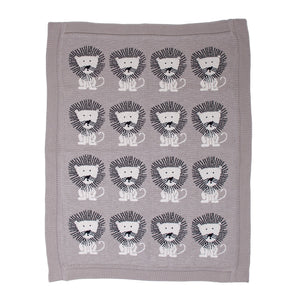 Grey Lots of Lions Woven Knitted Baby Blanket