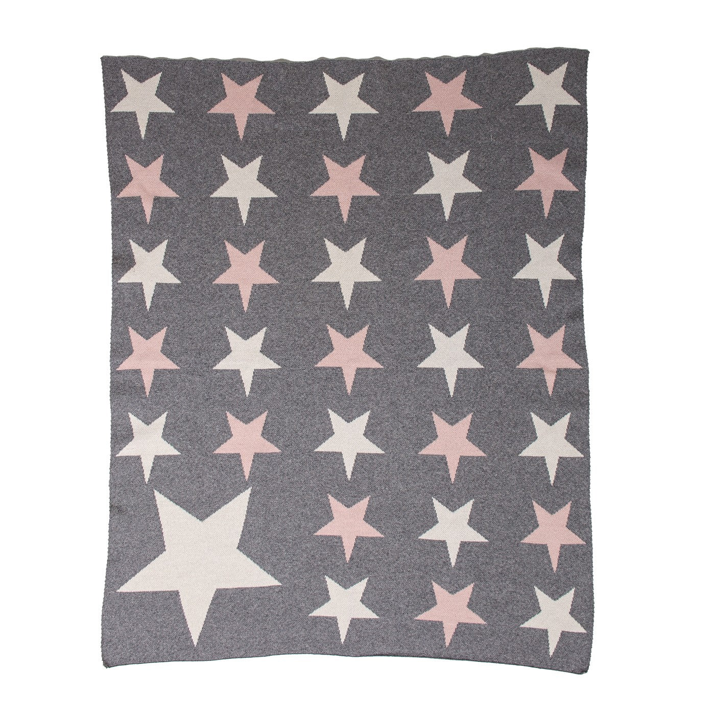 Grey Ivory and Pink Stars Knitted Baby Blanket