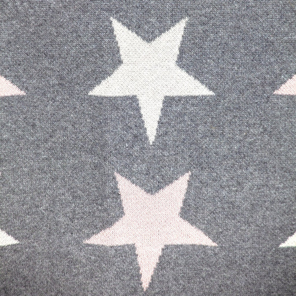 Grey Ivory and Pink Stars Knitted Baby Blanket