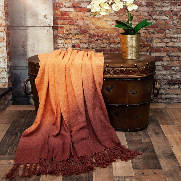 Orange Ombre Handloom Throw Blanket