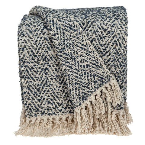 Navy and Cream Herringbone Throw Blanket