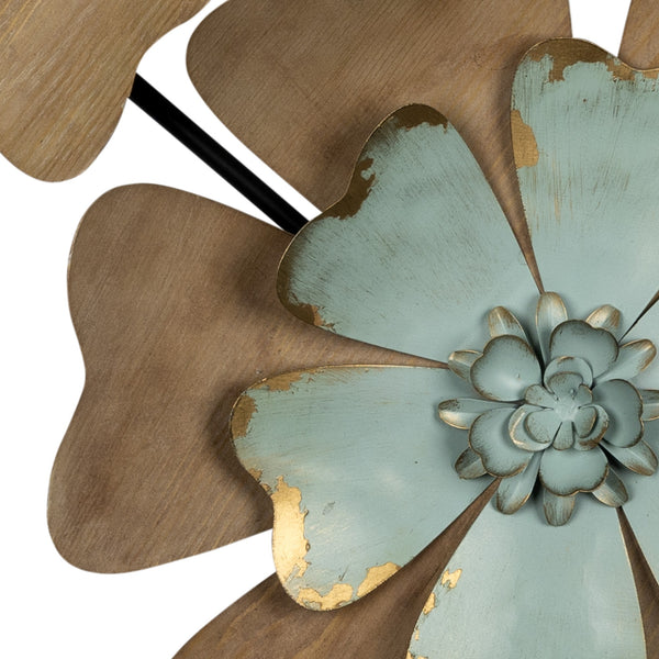 Fun Flowers Natural Wood and Aqua Blue Wall Decor