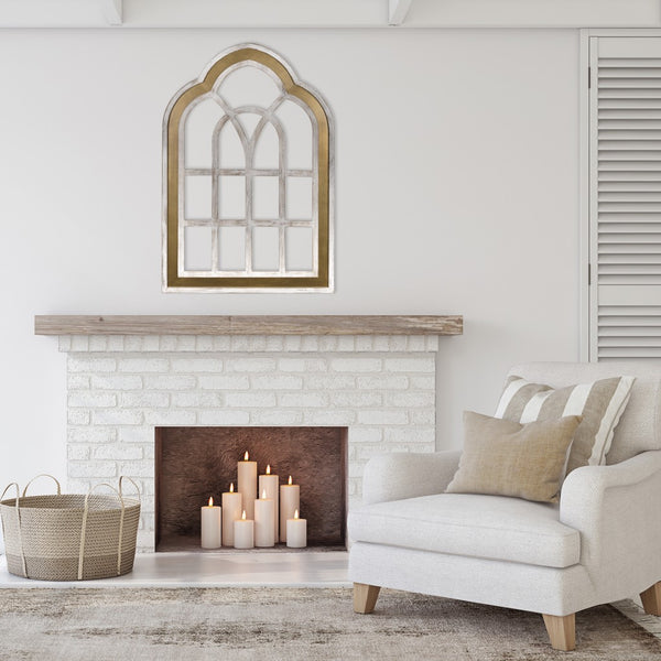 Distressed White and Gold Cathedral WindowWall Decor