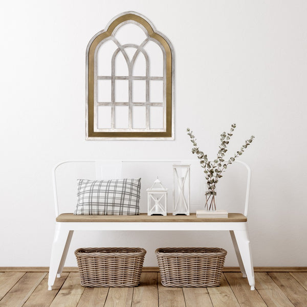 Distressed White and Gold Cathedral WindowWall Decor