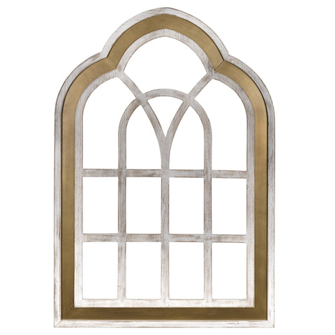 Distressed White and Gold Cathedral WindowWall Decor