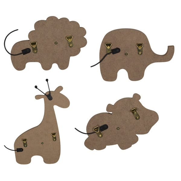 Set of 4 Wooden Safari Animal Wall Hooks