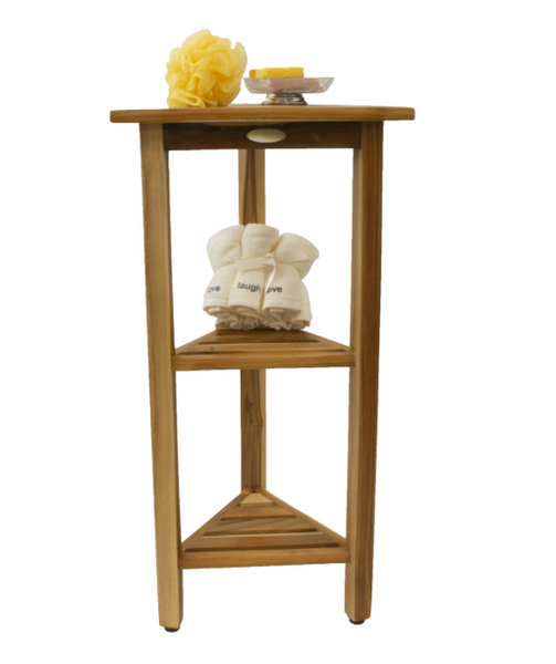 Hotel Natural Teak 32" Triangle Corner Shower Tiered Shelf