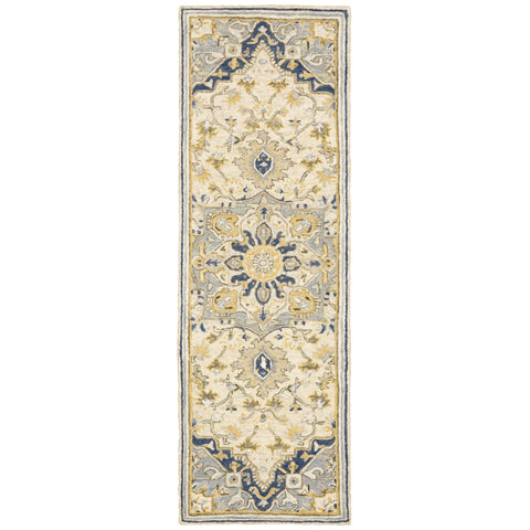 3'x8' Blue and Ivory Bohemian Runner Rug