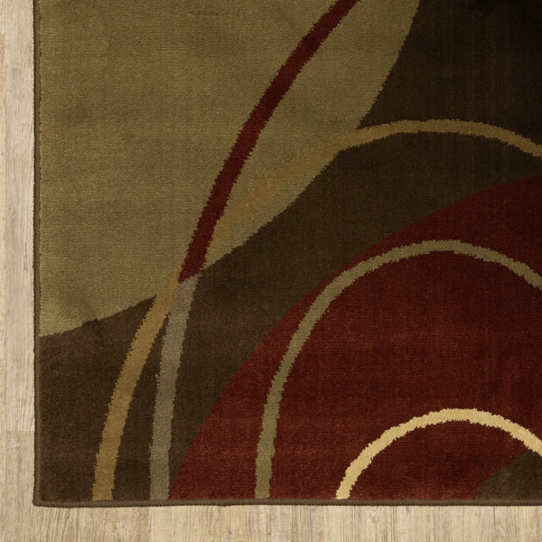 3'x8' Brown and Red Abstract Runner Area Rug