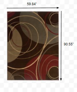 5'x8' Brown and Red Abstract Area Rug