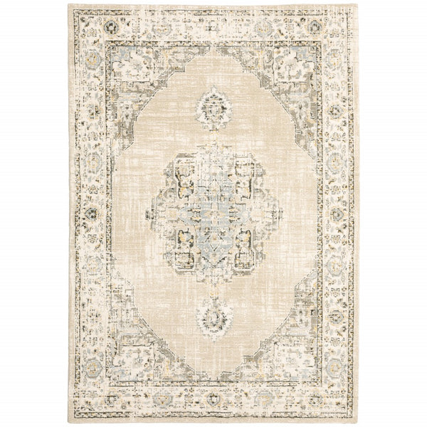 2'x3' Beige and Ivory Center Jewel Area Rug