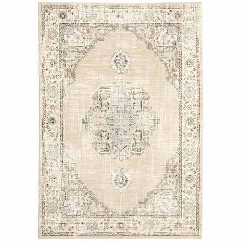 2'x3' Beige and Ivory Center Jewel Area Rug