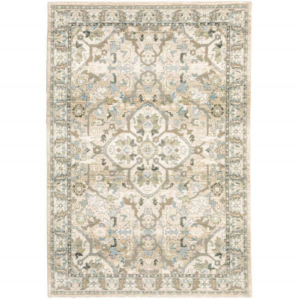 2'x3' Beige and Ivory Medallion Area Rug