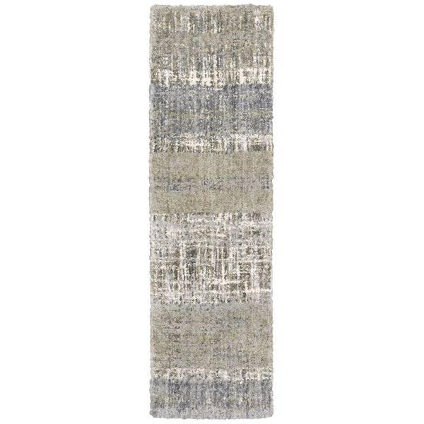 2'x8' Grey and Ivory Abstract Lines Runner Rug