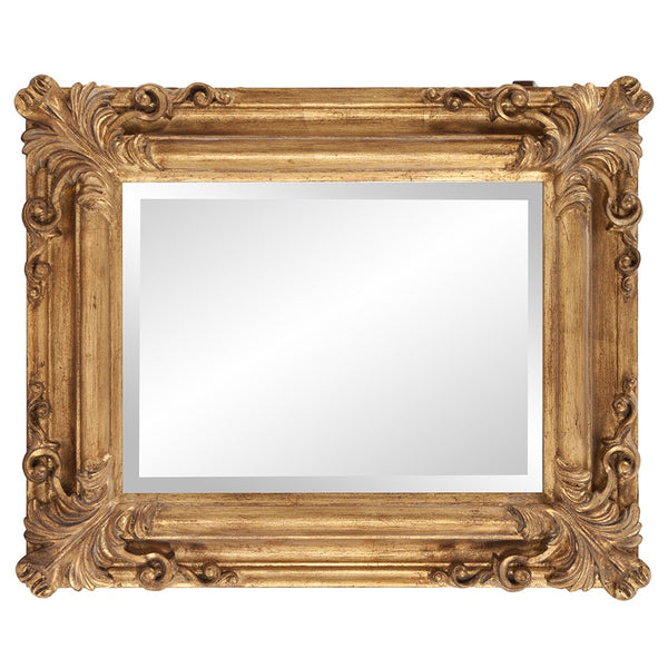 Rectangular Gold Leaf Mirror with Scrolling Flourish