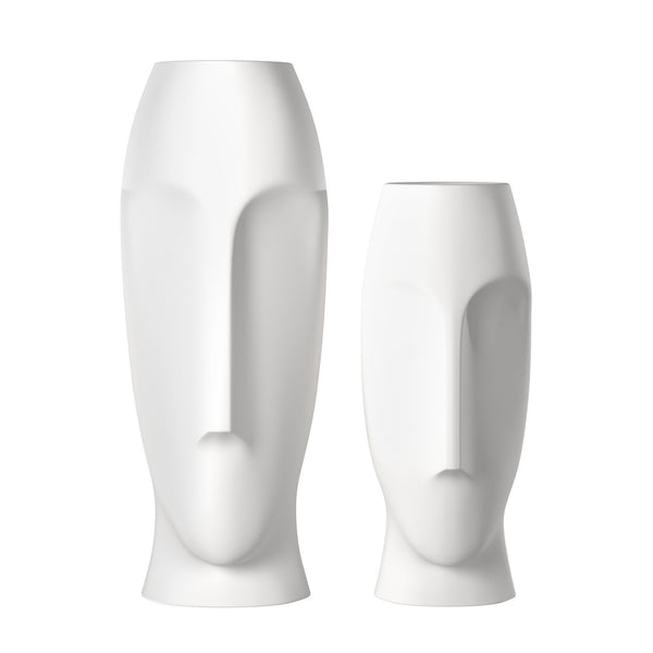 Matte White Ceramic Vase with Abstract Faces