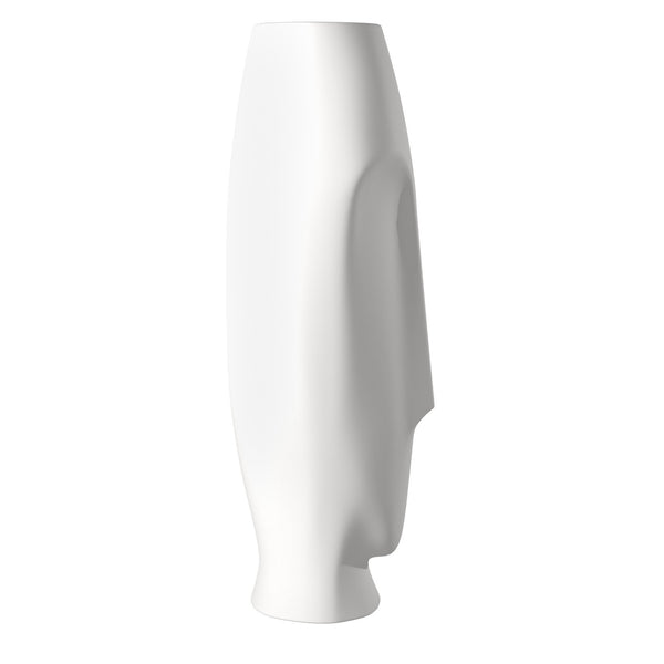 Matte White Ceramic Vase with Abstract Faces