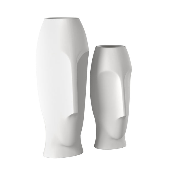 Matte White Ceramic Vase with Abstract Faces