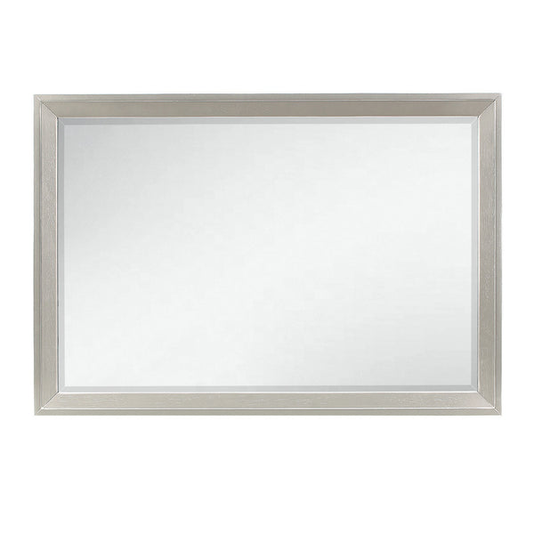 Modern Champagne Mirror with Rectangular Wood Trim