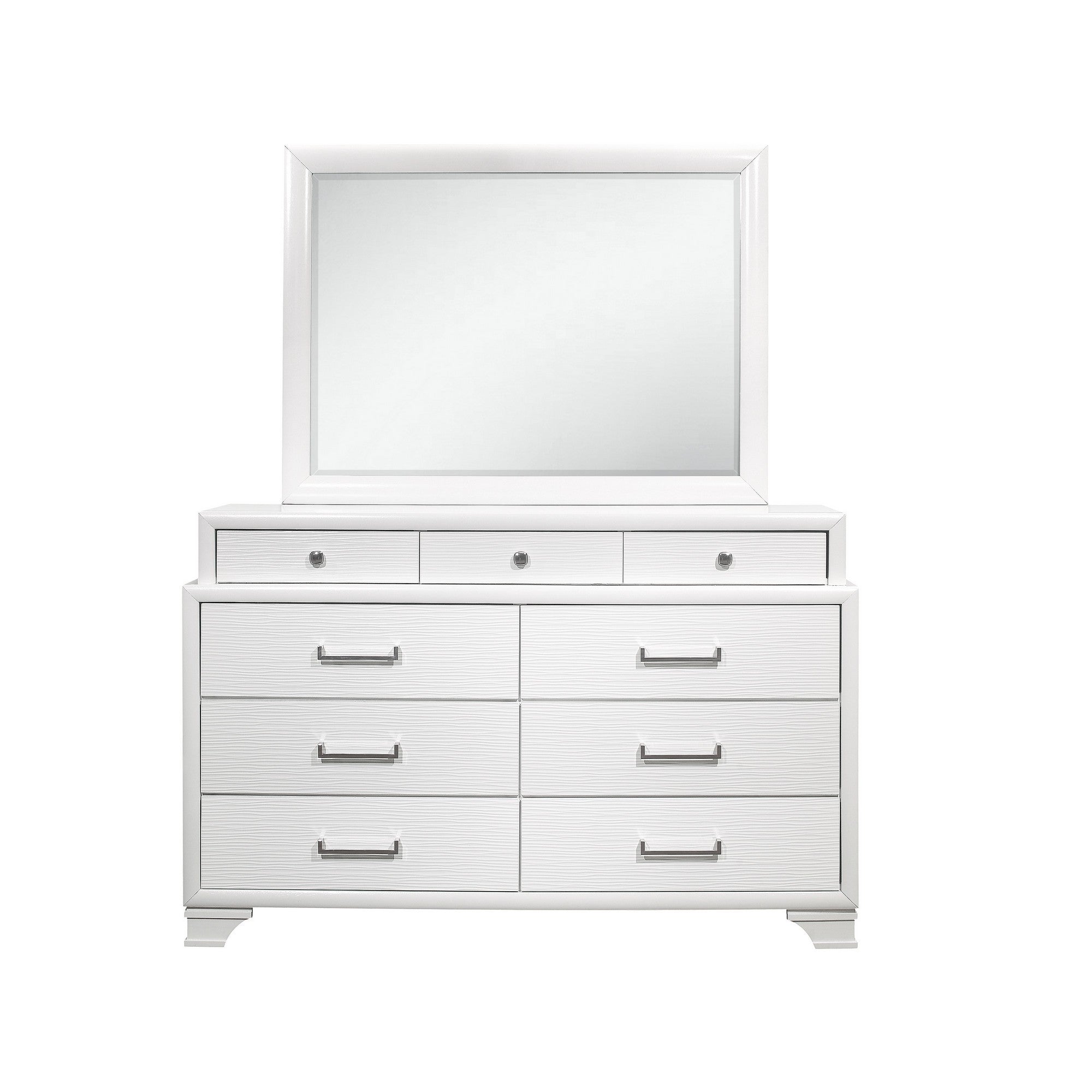 White Mirror with Rectangular Wood Trim