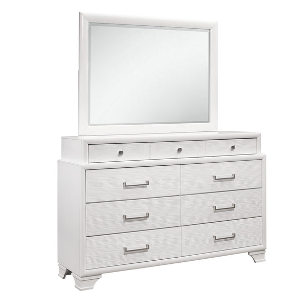 White Mirror with Rectangular Wood Trim