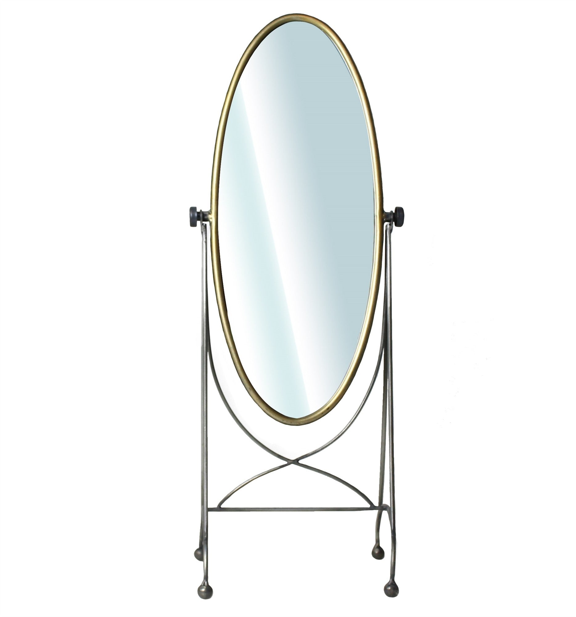 Gray and Gold Oval Vanity Floor Mirror