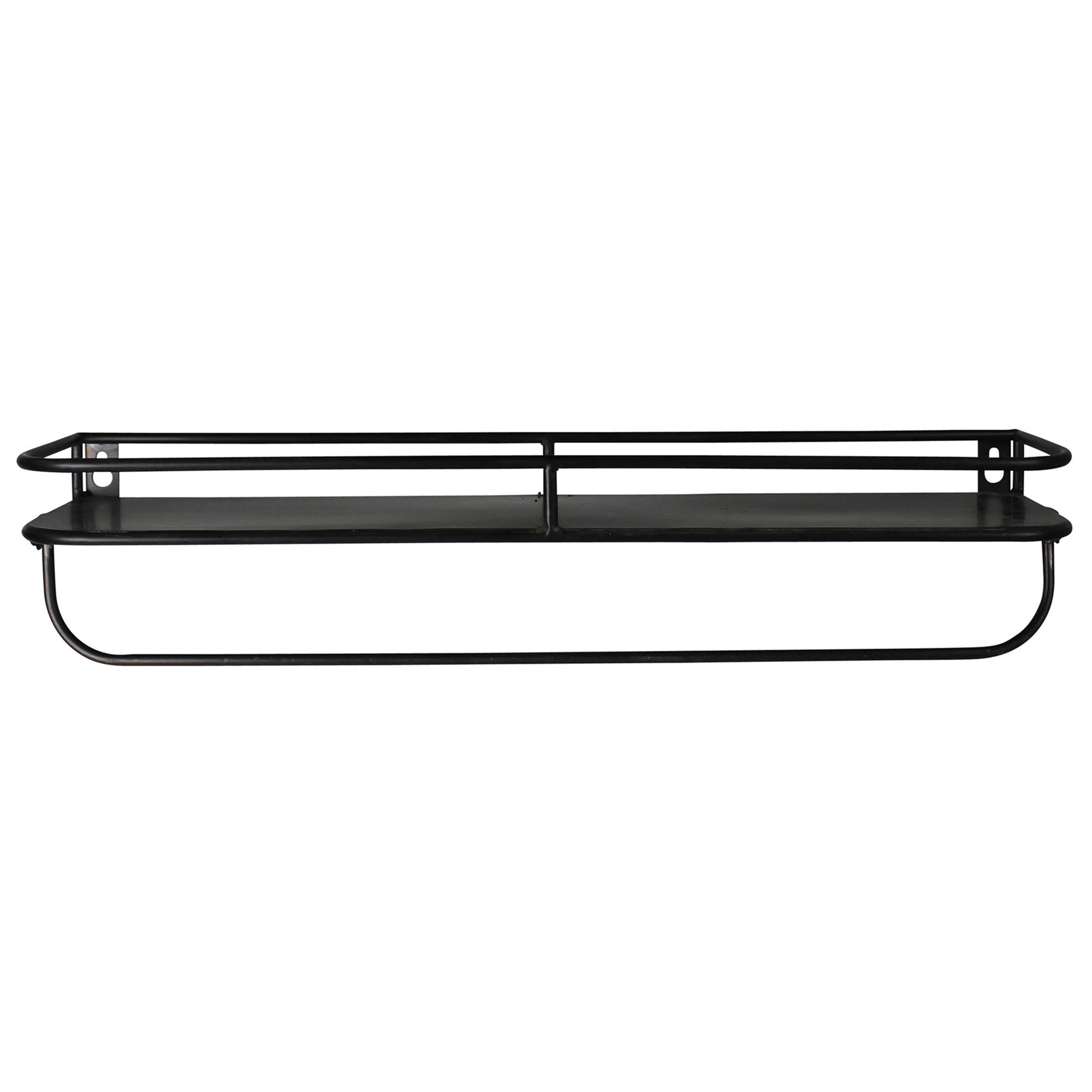 20" Black Rectangular Wall Mounted Iron Shelf with Hanging Bar