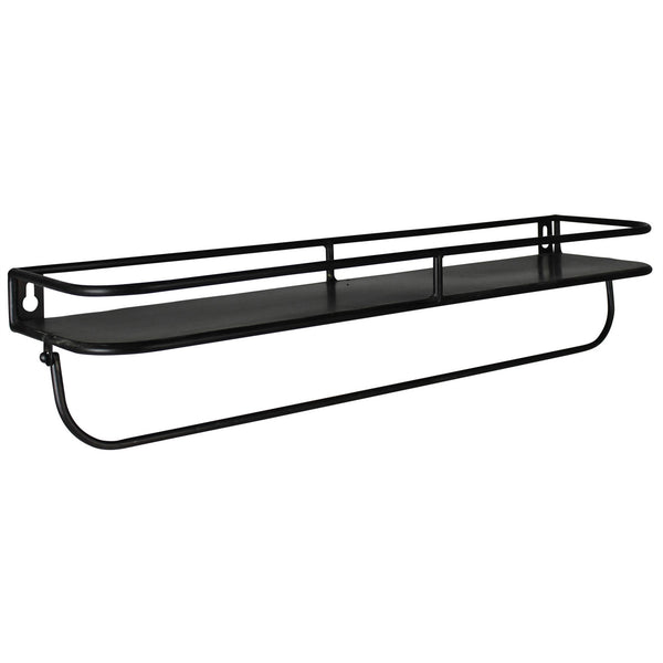 20" Black Rectangular Wall Mounted Iron Shelf with Hanging Bar