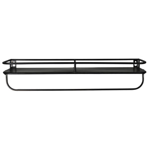 20" Black Rectangular Wall Mounted Iron Shelf with Hanging Bar