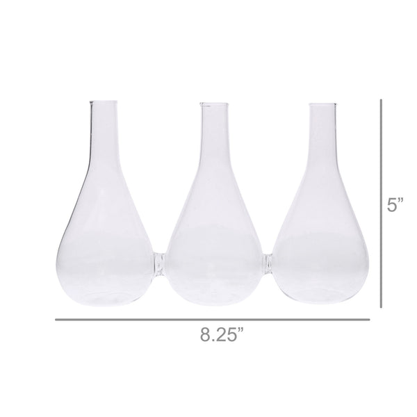 Trio Set of Three Joined Glass Posy Vases