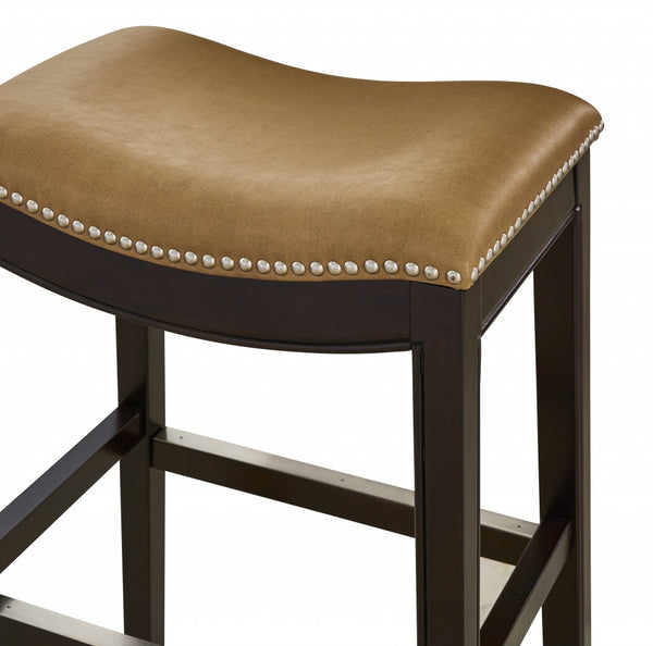 30" Espresso and Carmel Saddle Style Counter Height Bar Stool