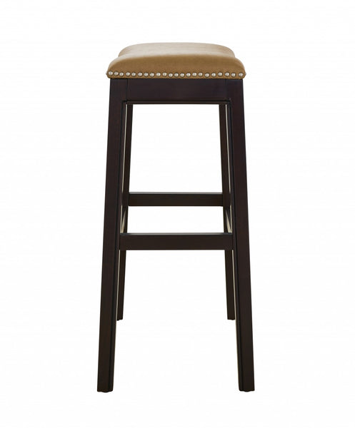 30" Espresso and Carmel Saddle Style Counter Height Bar Stool