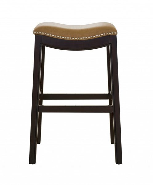 30" Espresso and Carmel Saddle Style Counter Height Bar Stool