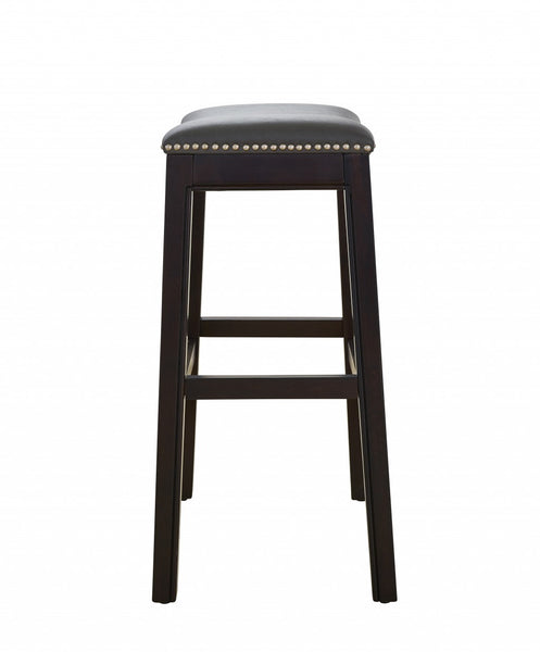 25" Espresso and Gray Saddle Style Counter Height Bar Stool