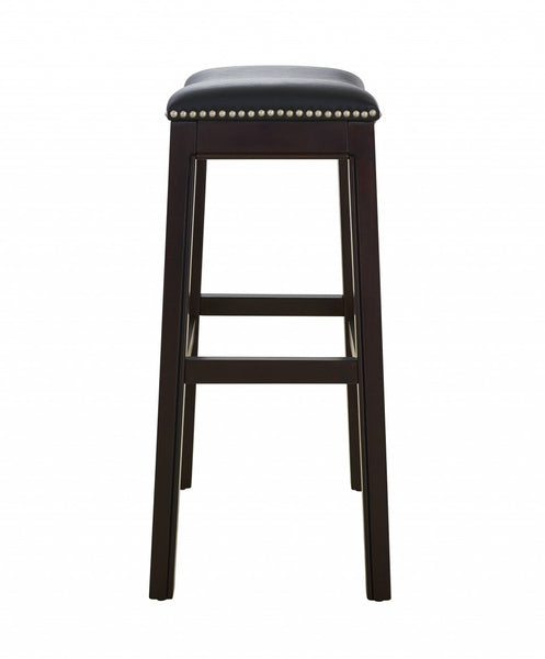 30" Espresso and Black Saddle Style Counter Height Bar Stool