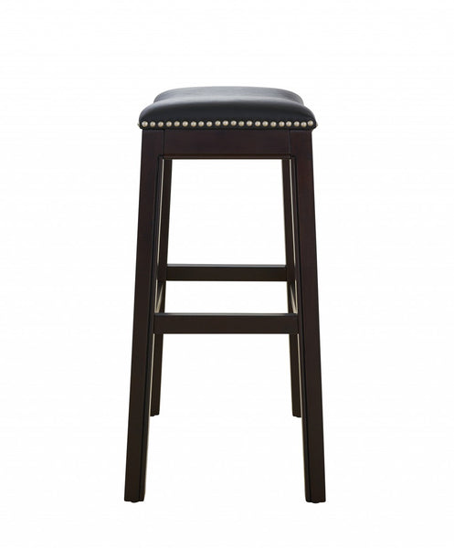 25" Espresso and Black Saddle Style Counter Height Bar Stool