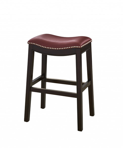 25" Espresso and Red Saddle Style Counter Height Bar Stool