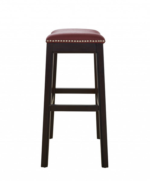 25" Espresso and Red Saddle Style Counter Height Bar Stool