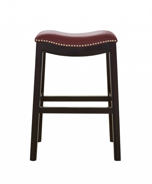 25" Espresso and Red Saddle Style Counter Height Bar Stool