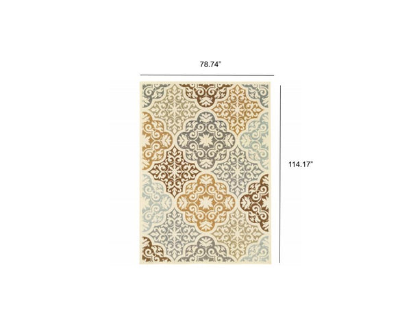 6' x 9' Ivory Grey Floral Medallion Indoor Outdoor Area Rug