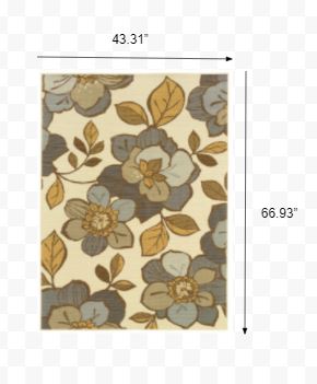 4' x 6' Ivory Gray Large Floral Blooms Indoor Outdoor Area Rug