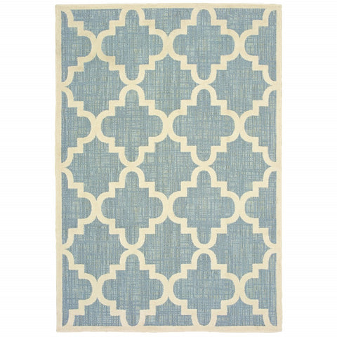 5' x 8' Blue Ivory Machine Woven Geometric Indoor or Outdoor Area Rug