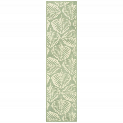 8' Tropical Light Green Ivory Palms Indoor Outdoor Runner Rug